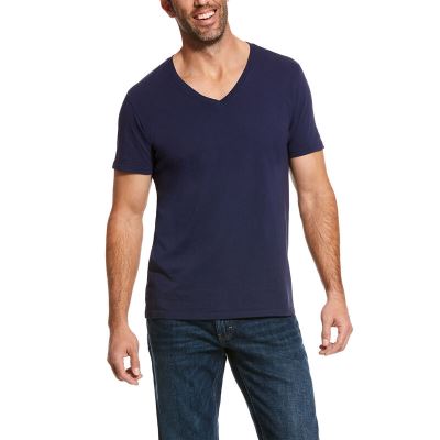 Ariat Short Sleeve V-neck - T Shirts Donkerblauw Heren - 20510-420